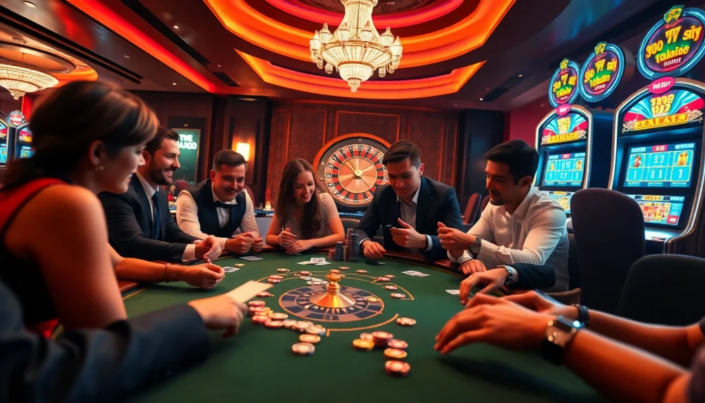 Engage in thrilling gameplay at xx88 with vibrant casino tables and excited players.