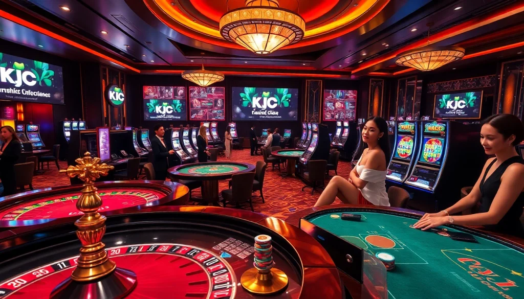 KJC gaming experience with vibrant casino tables and excited players.