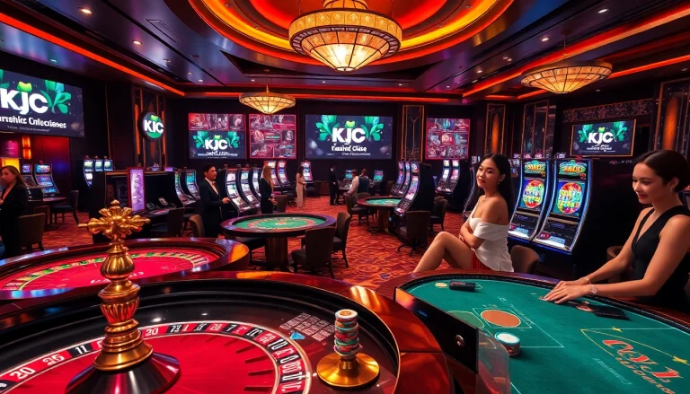 KJC gaming experience with vibrant casino tables and excited players.