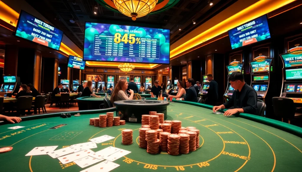 Engage in thrilling gameplay at https://8kbest.net/ with vibrant casino tables and slot machines.