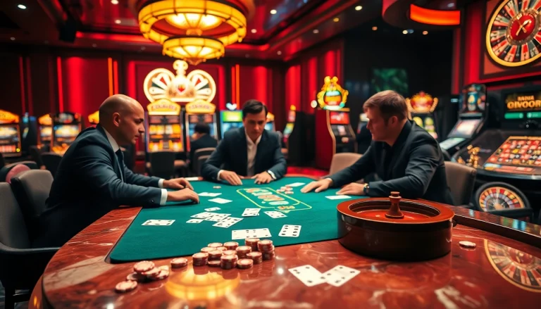 A professional poker showdown at a luxurious casino, highlighting strategies relevant to https://622bett.com.br/.