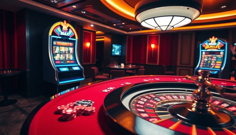 Hello88 casino enthusiasts placed bets at an enticing poker table surrounded by vibrant gaming elements.