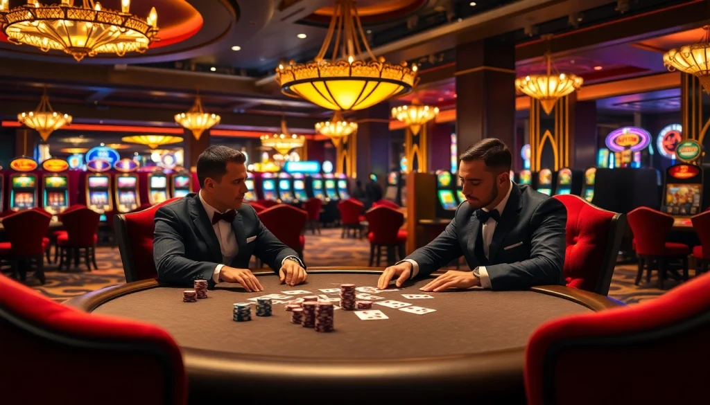 Intense poker action at https://okwin.blog/ showcasing thrilling gameplay and luxurious casino atmosphere.