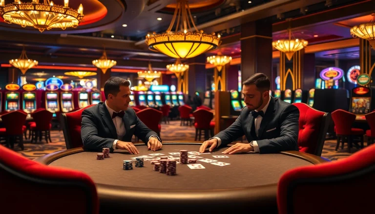 Intense poker action at https://okwin.blog/ showcasing thrilling gameplay and luxurious casino atmosphere.