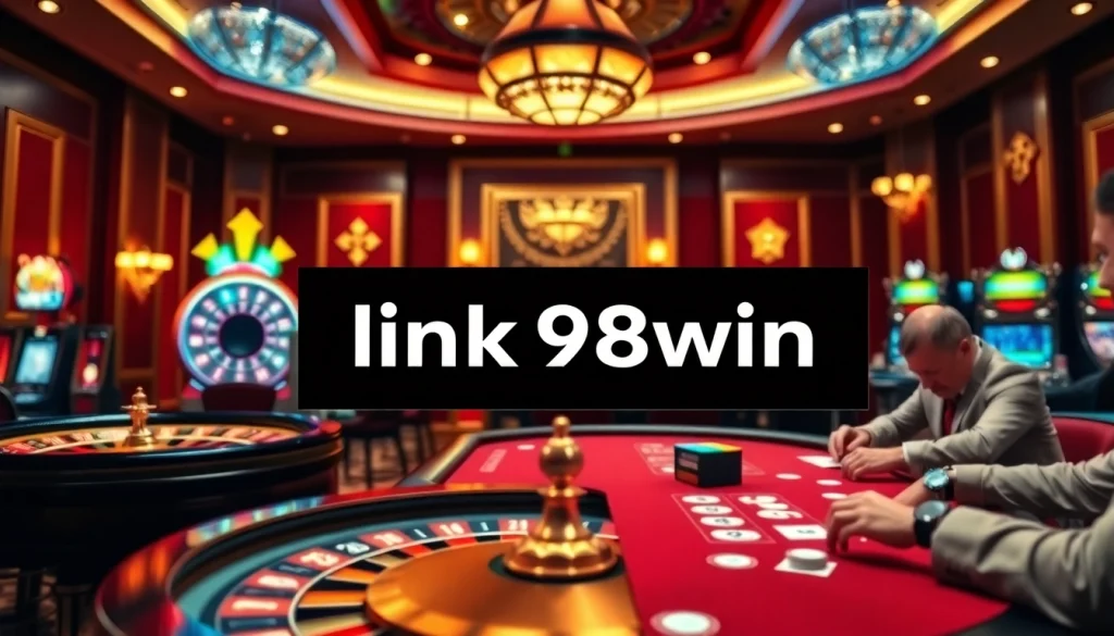 Experience the thrill of playing at 98win with poker tables and vibrant slot machines.
