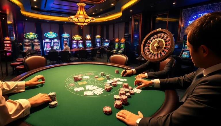 Experience the thrill of gambling at https://ih7777.com.br/ with players at an elegant poker table.