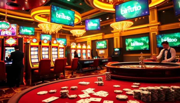 Para pemain menikmati sensasi bermain di kasino mewah dengan mesin slot Birutoto dan meja roulette.