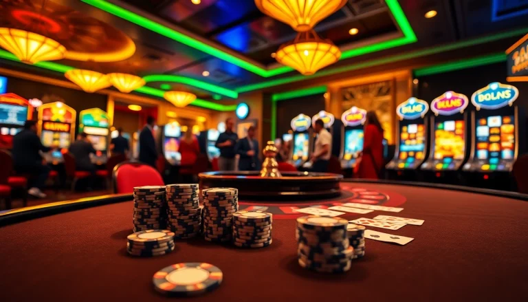 Players enjoying a thrilling game at the 888 new casino, showcasing vibrant tables and slot machines.