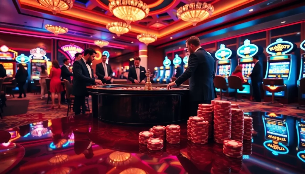 Exciting gambling scene at Trang chủ MM88 featuring a roulette table and vibrant gaming atmosphere.