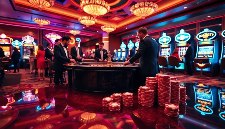 Exciting gambling scene at Trang chủ MM88 featuring a roulette table and vibrant gaming atmosphere.