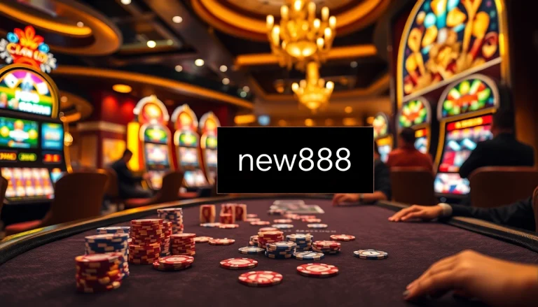 Experience the thrilling betting action at new888 casino with colorful slot machines and poker games.
