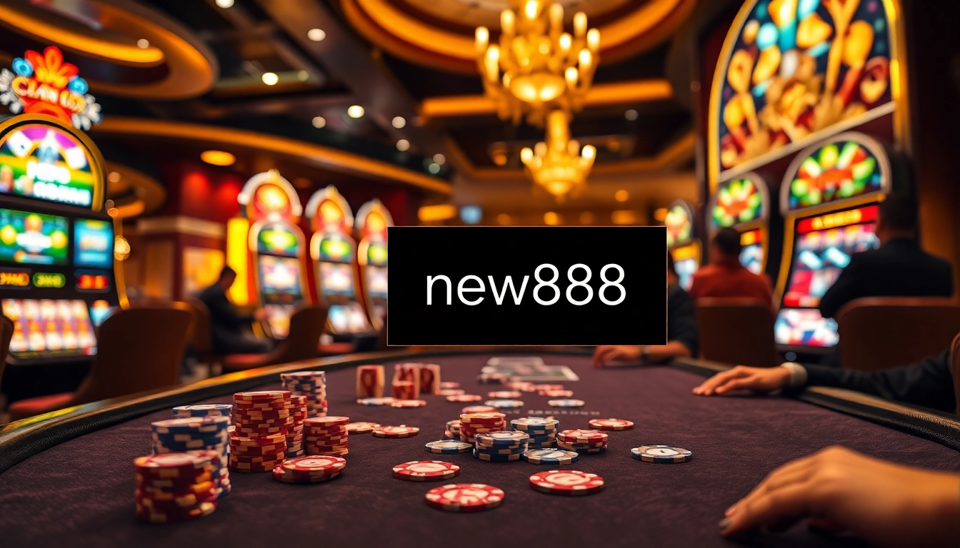 Experience the thrilling betting action at new888 casino with colorful slot machines and poker games.