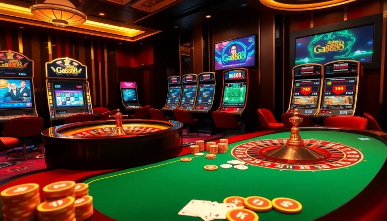 Experience the thrilling atmosphere of Ga888's online casino with vibrant poker chips and live betting.