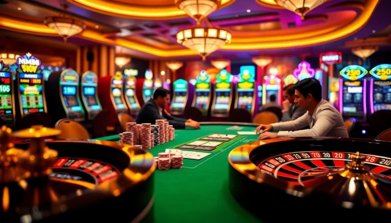 High-stakes poker night at mm88 casino featuring poker players and an elegant table setup.