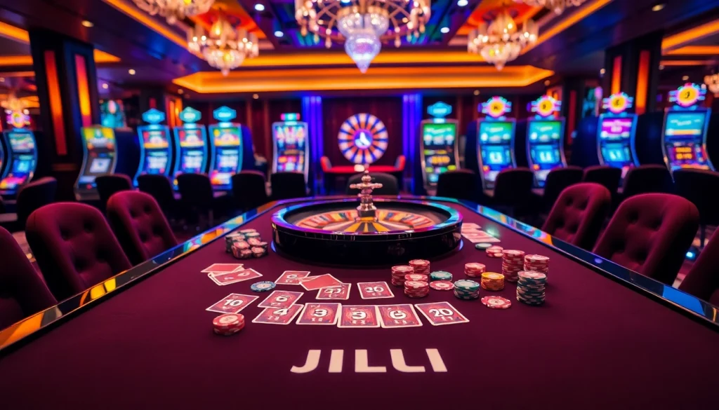 Experience the thrill of JILI at an elegant casino gaming table with vibrant cards.