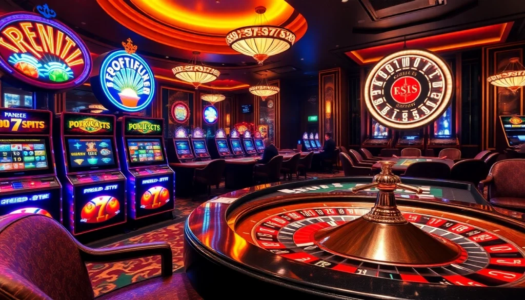 Experience the thrill of 66slots8 com with vibrant casino visuals showcasing slot machines and poker tables.