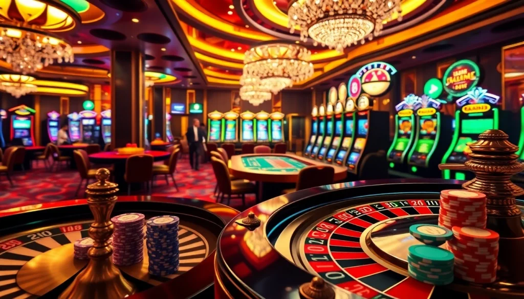 Betting excitement at jun88 com with luxurious casino tables and vibrant slot machines.