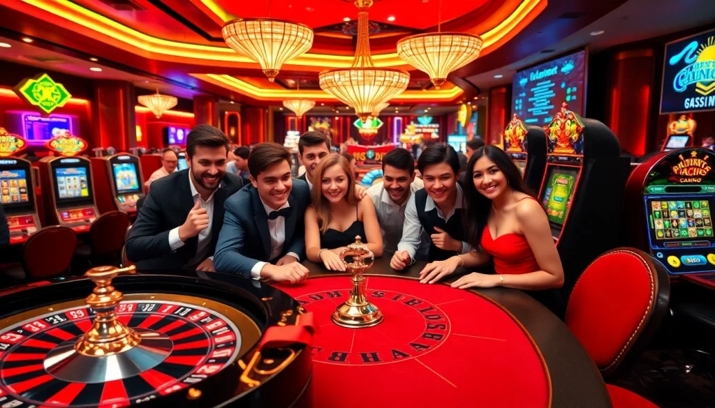 התרגשו מההתרגשות של רמי אונליין כאשר השחקנים משתתפים בקזינו תוסס עם רולטה וסלוטים.