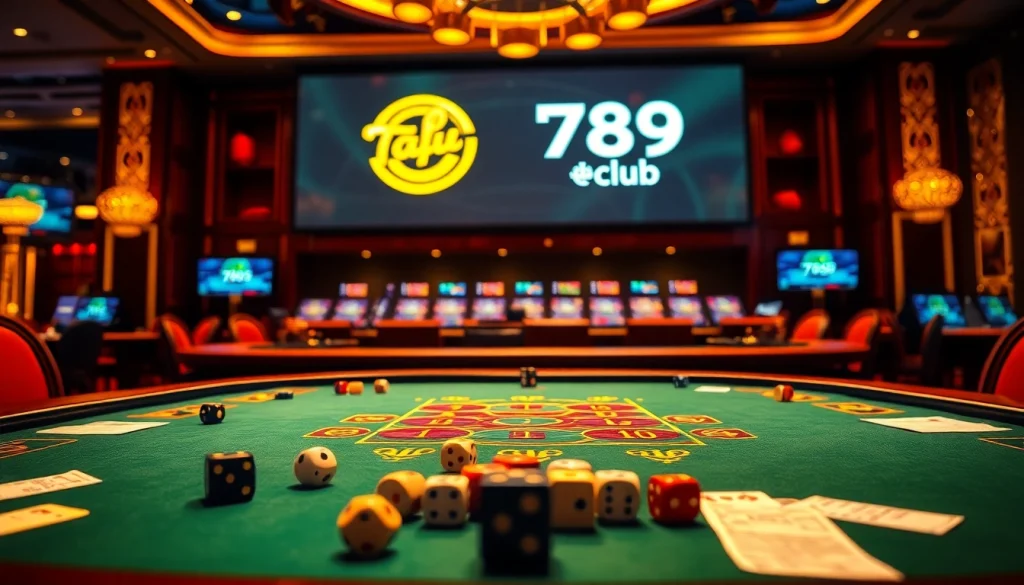 Experience the excitement of 789club tài xỉu with vibrant gaming visuals and luxurious casino elements.
