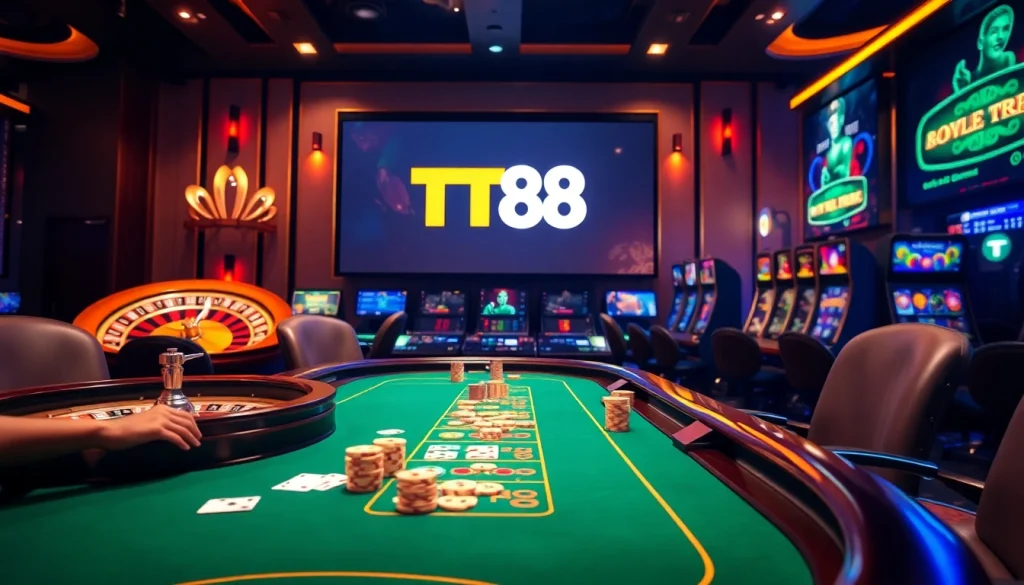 House edge strategies in Nhà cái TT88's stunning casino atmosphere with vibrant gaming.