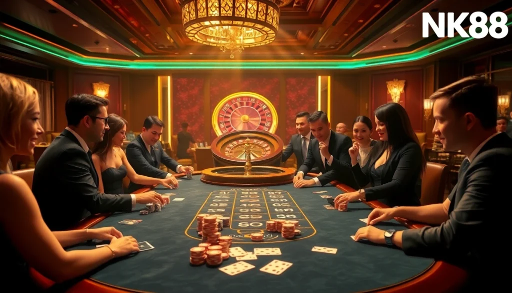 Experience thrilling gameplay at NK88 with vibrant casino tables featuring engaging poker games.