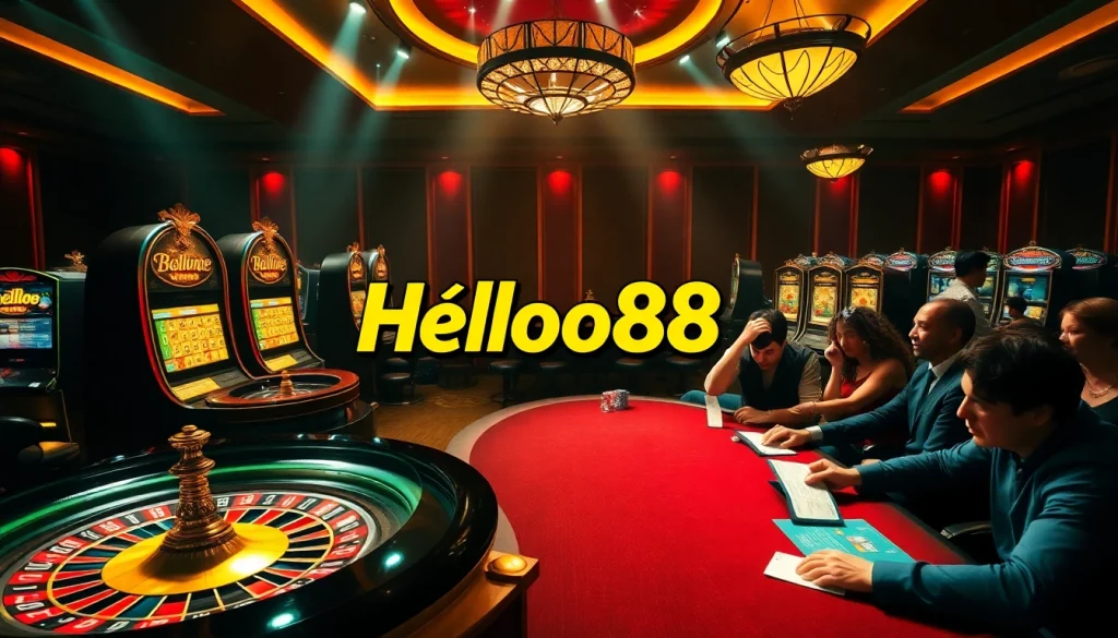 Players winning at Helloo88 casino with exciting slot machines and roulette tables.