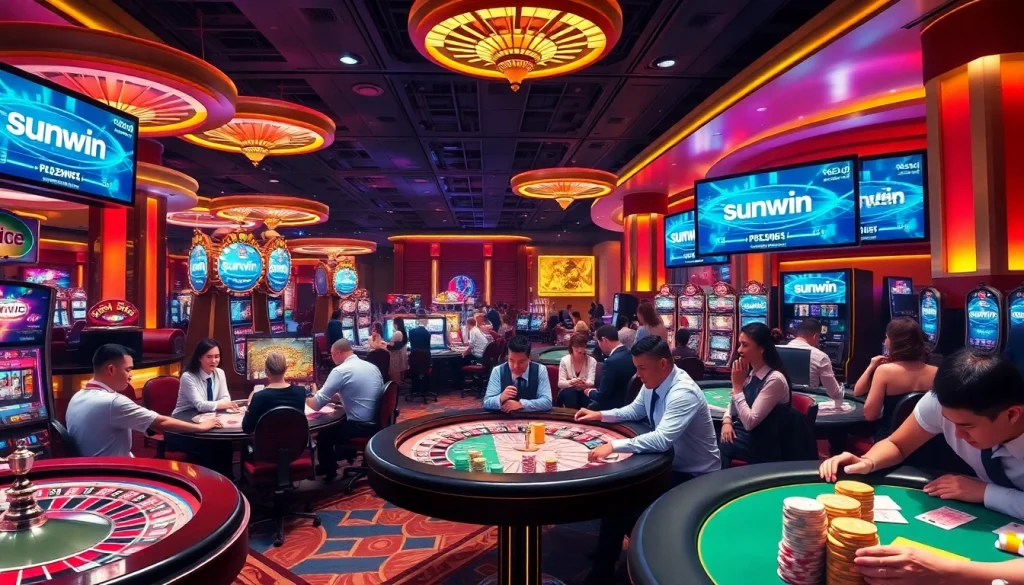 Experience the excitement of winning at sunwin's vibrant casino with roulette, slots, and poker tables.