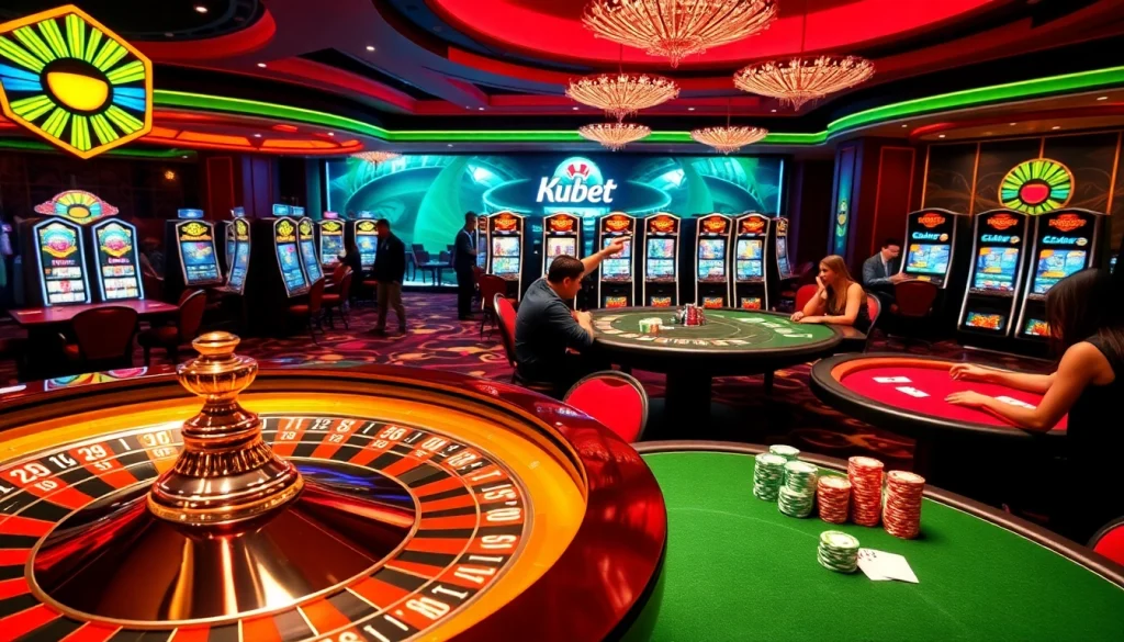 Kubet casino players engaging in a thrilling game at a vibrant roulette table.