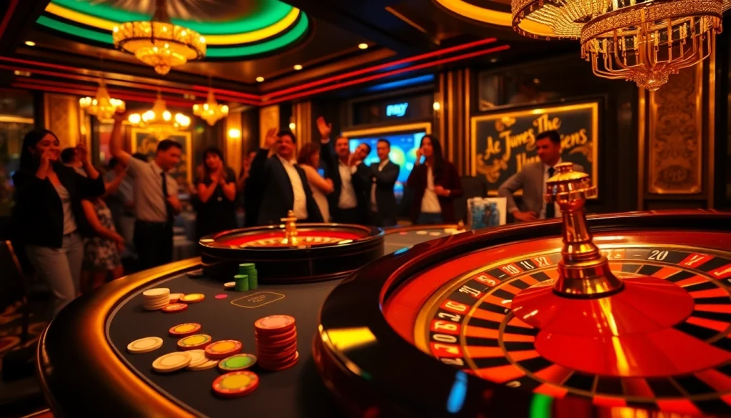 Immerse yourself in the thrill of แทงบอลโลก betting with a luxurious casino scene of poker, roulette, and enthusiastic players.