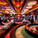 Players enjoying high-stakes games at Trang Chủ TR88 casino with vibrant tables and exciting atmosphere.