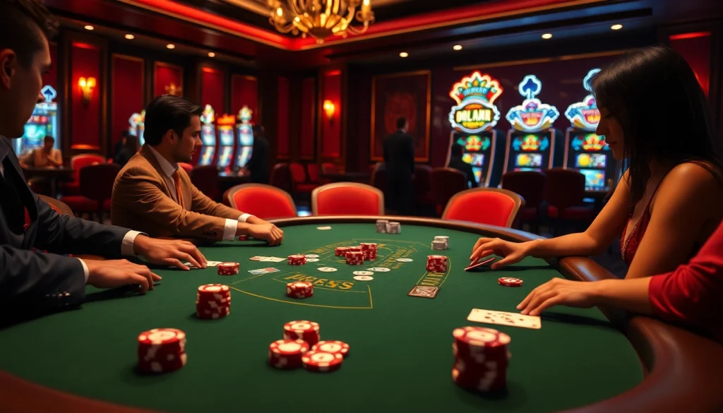 Experience thrilling gameplay at 2PH222 COM with action-packed poker tables and vibrant gambling elements.