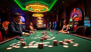 Engage with the excitement of Truy cập OKKING at a luxurious casino table filled with chips and cards.