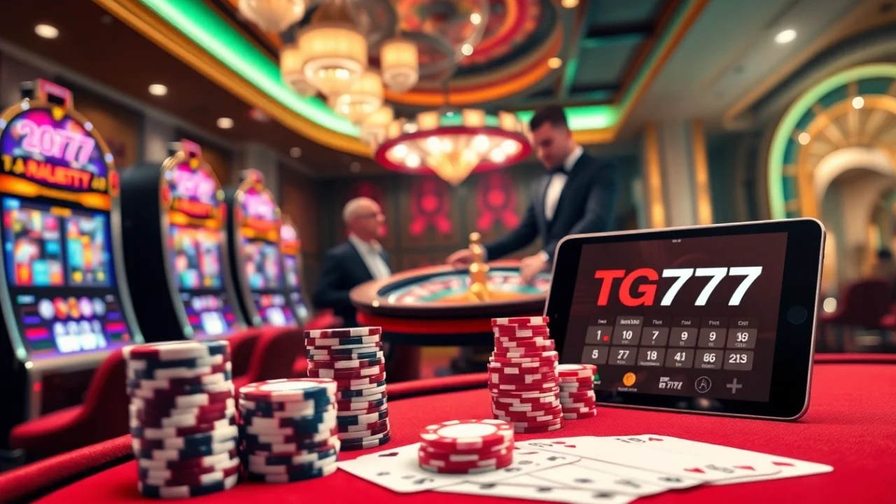 Engage with the TG777 link while enjoying a vibrant casino atmosphere filled with slot machines and poker tables.