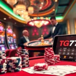 Engage with the TG777 link while enjoying a vibrant casino atmosphere filled with slot machines and poker tables.