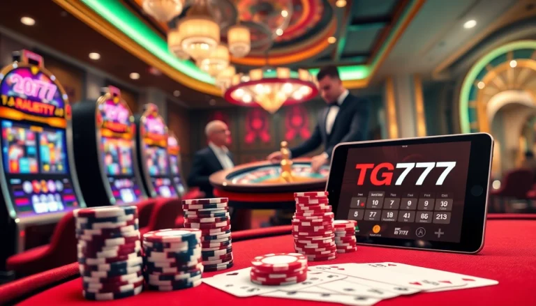 Engage with the TG777 link while enjoying a vibrant casino atmosphere filled with slot machines and poker tables.