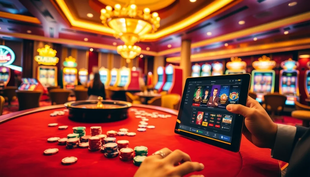 Engaging casino scene featuring the vibrant gambling experience at mb668.co with poker chips and roulette.
