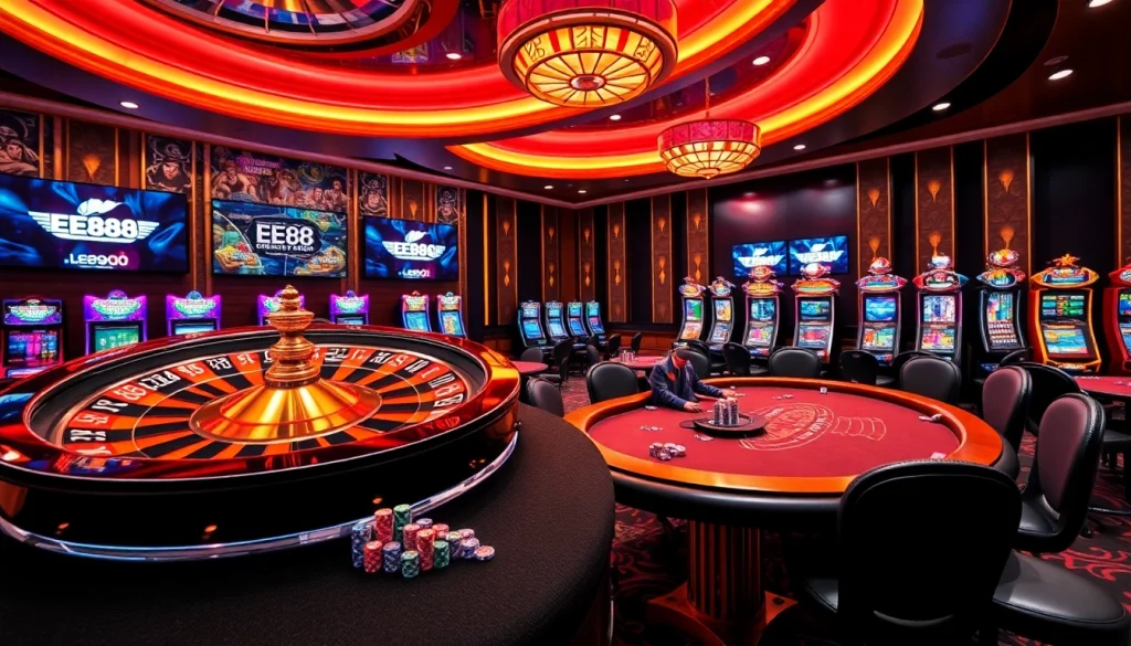 Players enjoying thrilling games at EE88 casino with excitement and energy.