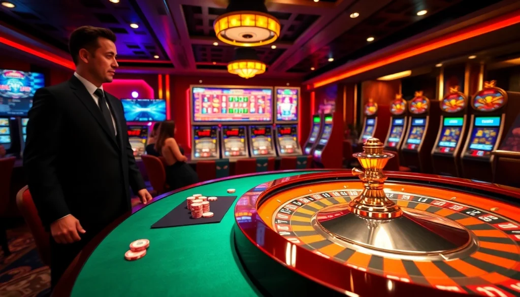 Engage with excitement at https://nh88.net/ featuring a luxurious roulette table and vibrant casino ambiance.