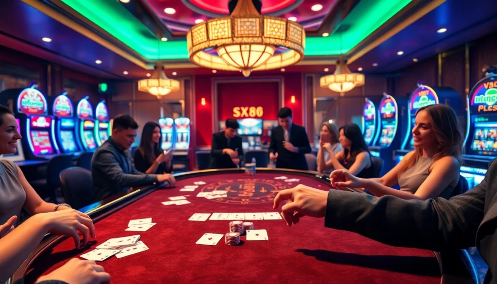 SX88 Đăng nhập at a thrilling blackjack table with colorful chips and cards in a luxurious casino setting.