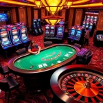 Players enjoying poker and slot machines at a vibrant BK8THAI casino, showcasing an exciting atmosphere.