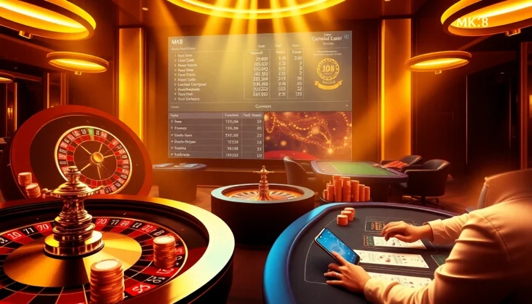 Experience the excitement of online betting with MK8's vibrant casino scene, featuring roulette and poker elements.