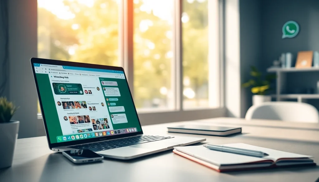 来自快连官网的 WhatsApp Web 工作区场景，具有活跃的聊天界面和现代化数字元素。