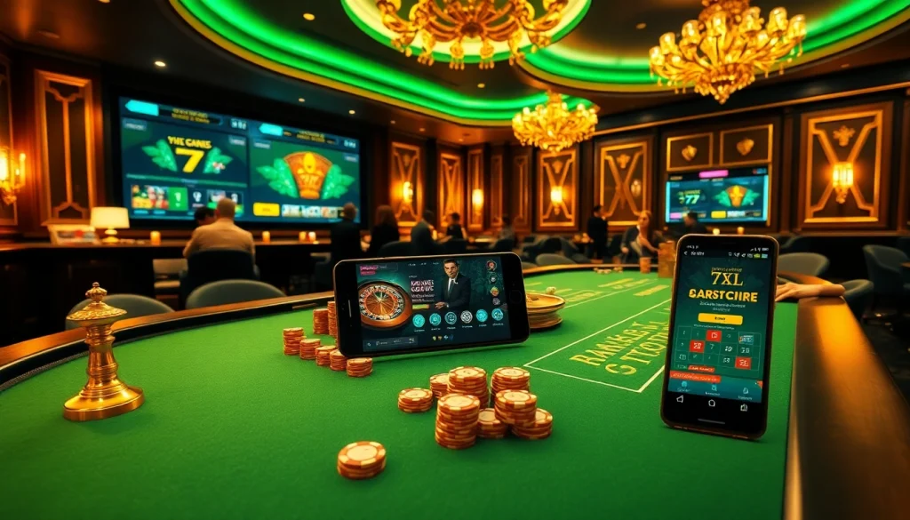 Experience thrilling poker gameplay with 7XL download at a luxurious casino table.