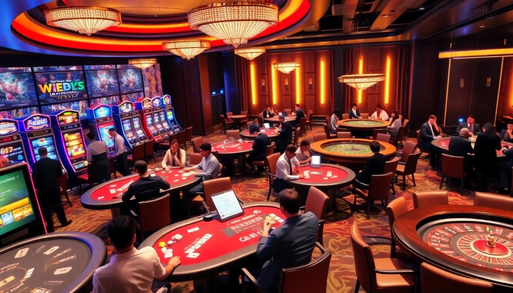 Players enjoying various games with the guidance of an australia migration agent in a luxurious casino atmosphere.
