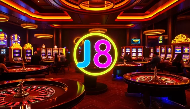 Experience the luxury of J8 casino with vibrant gambling tables and exciting jackpot opportunities.