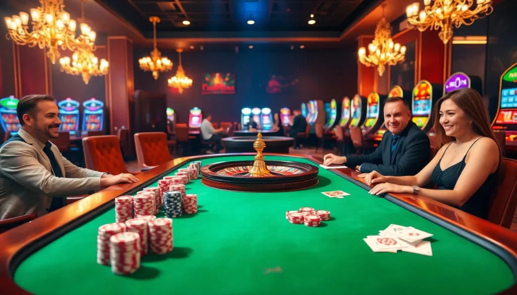 Exciting gambling experience at xin88.hot with poker chips and roulette in a luxurious casino.