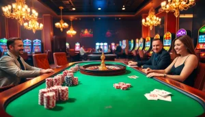 Exciting gambling experience at xin88.hot with poker chips and roulette in a luxurious casino.