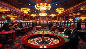 Exciting casino atmosphere with players at a poker table showcasing 79king's thrilling games.