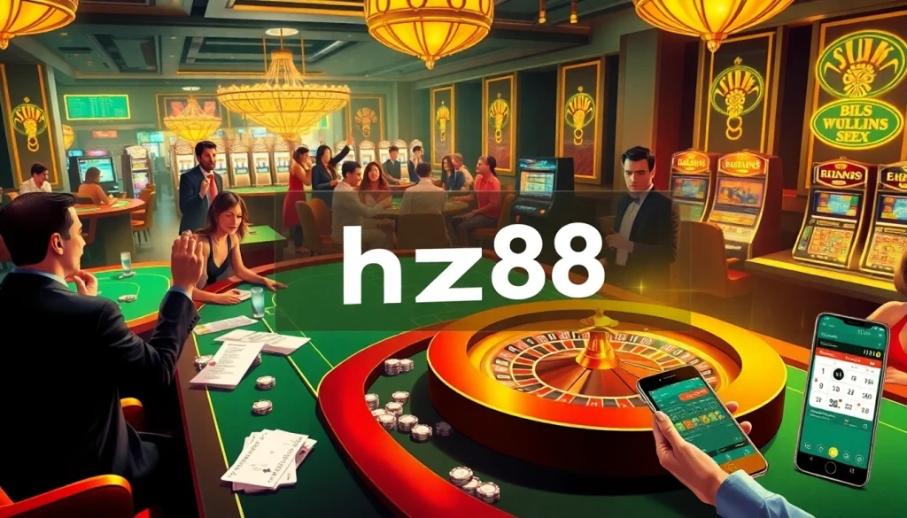Experience the excitement of hz88 with vibrant casino gaming tables and thrilling slot machines.