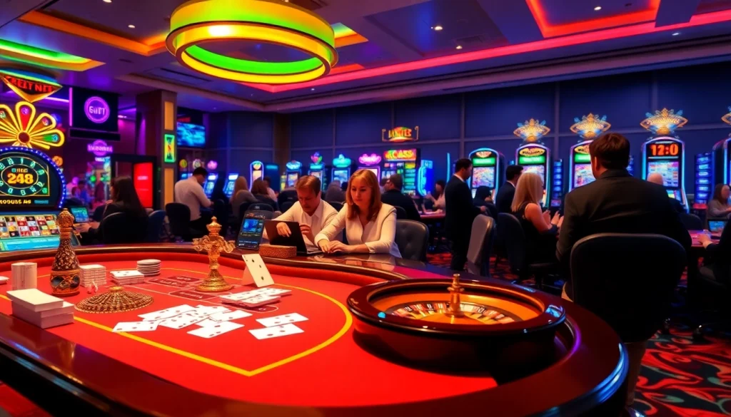 The online gambling experience at https://xx88.today/ with vibrant casino games and players enjoying thrills.